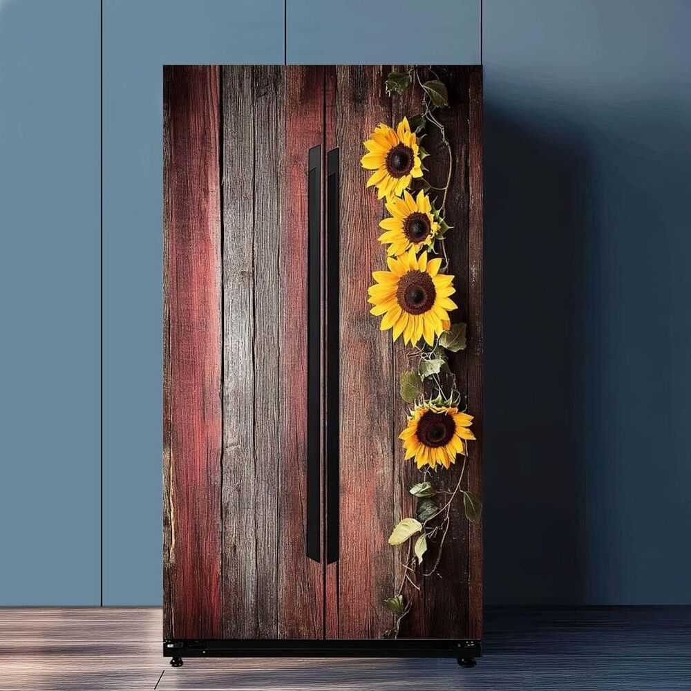 Self Adhesive Vinyl Refrigerator Wrap Set Sunflowers an Door Self Stick Door Mur